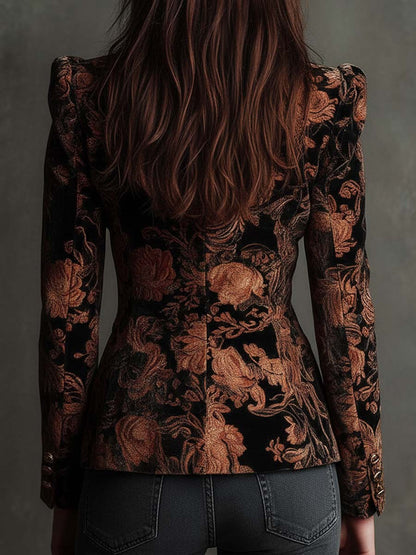 Berta | Blazer Sastre con Estampado Floral Negro y Bronce